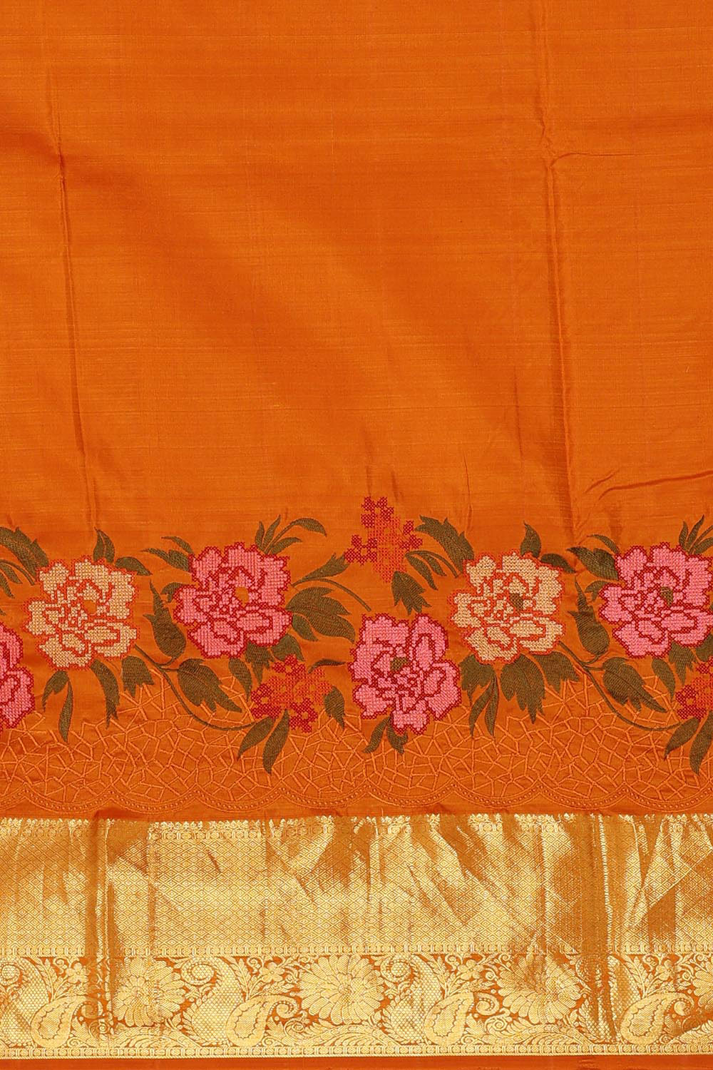 Kanchipattu Orange Embroidered Saree