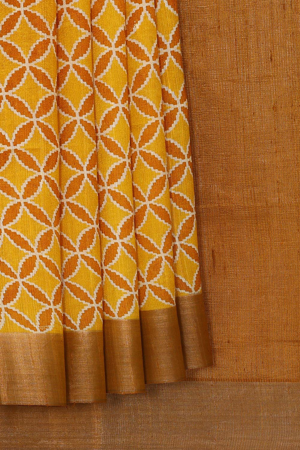 Printed Tussar Silk Yellow Saree