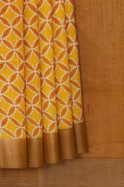 Image of Printed Tussar Silk Yellow Saree