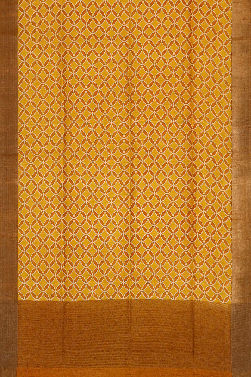 Printed Tussar Silk Yellow Saree