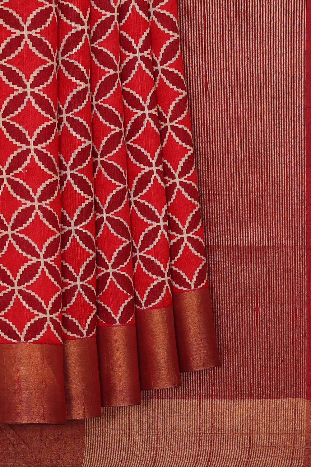 Printed Tussar Silk Red Saree