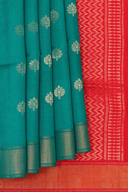 Image of Tussar Jute Deep Sea Green Saree