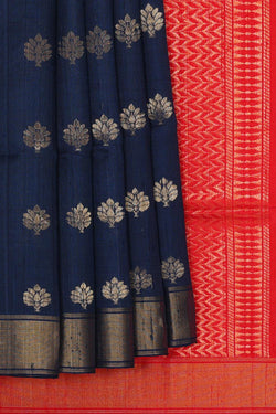 Image of Tussar Jute Navy Blue Saree