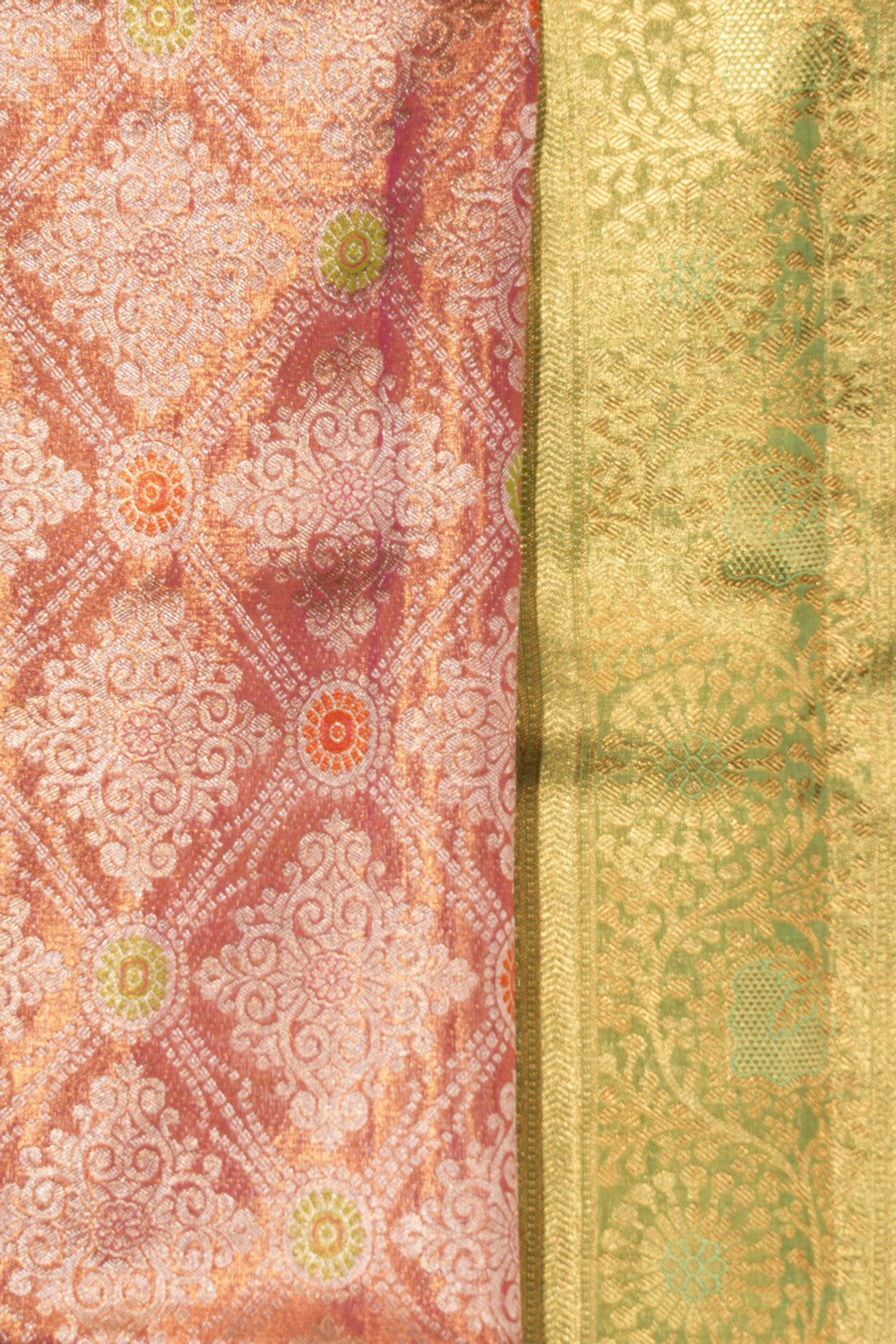 Kanchipattu Tissue Brocade Peach Saree