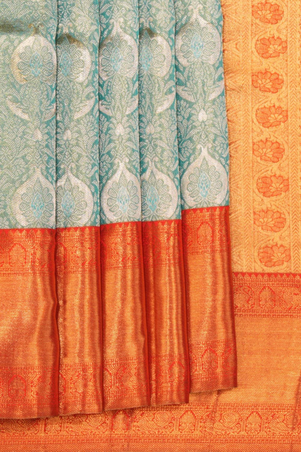 Kanchipattu Tissue Brocade Sea Blue Saree