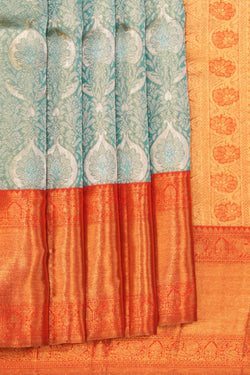 Image of Kanchipattu Tissue Brocade Sea Blue Saree