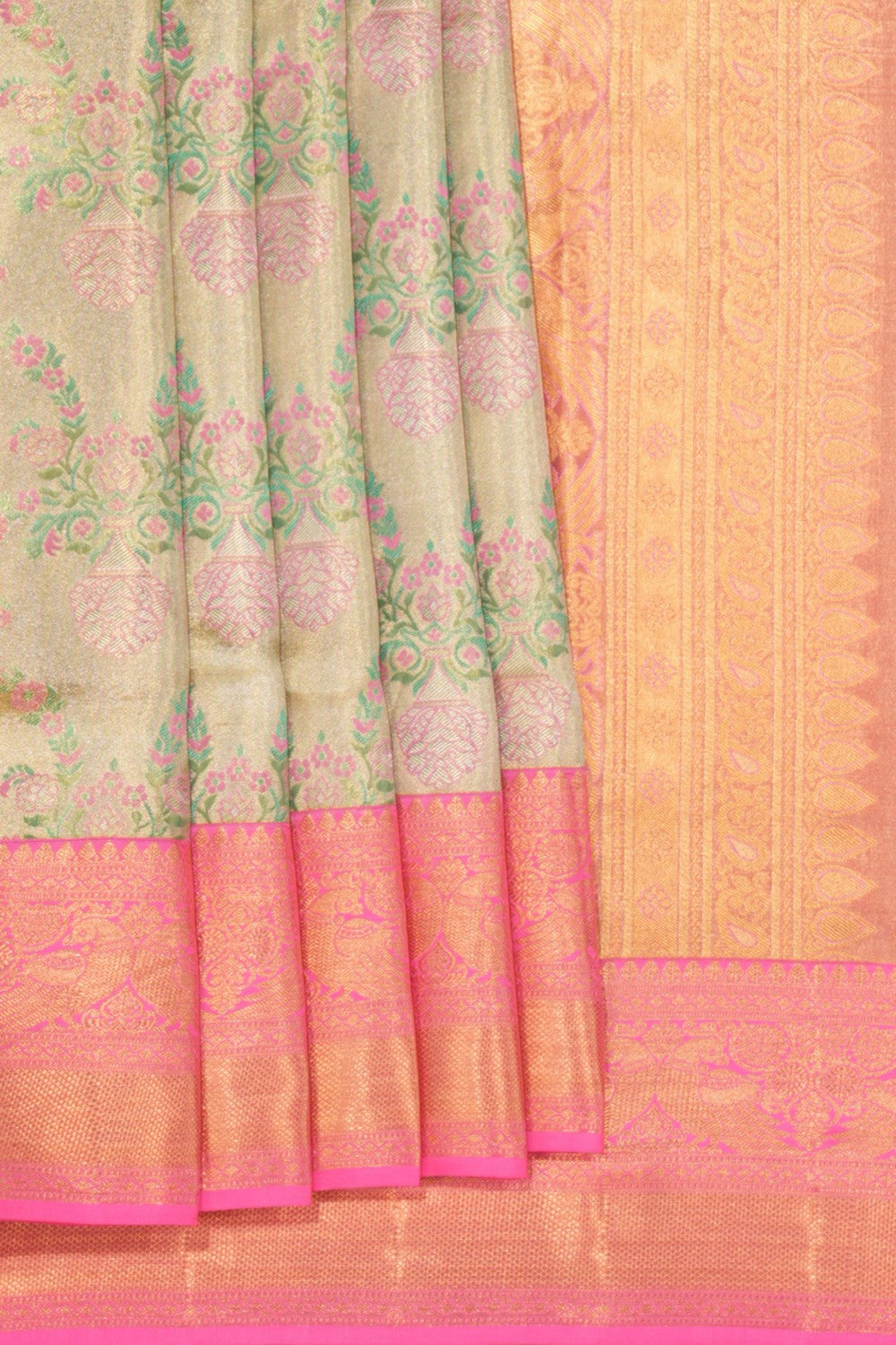 Kanchipattu Tissue Brocade Aqua Green Saree