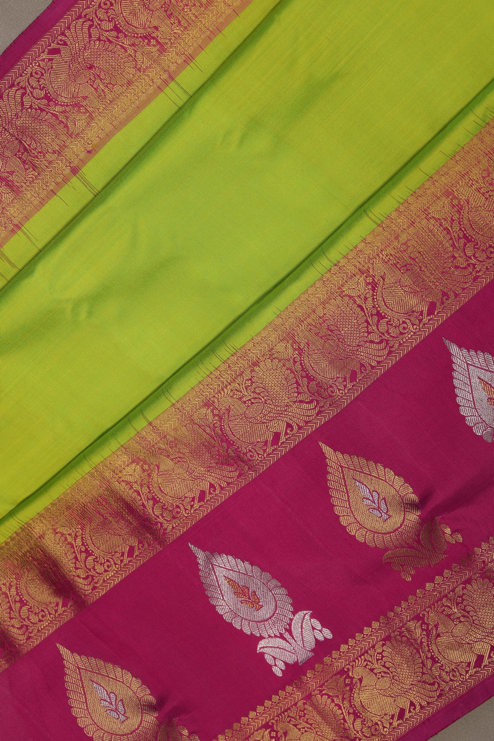 Image of Gadwal Silk Parrot Green Saree