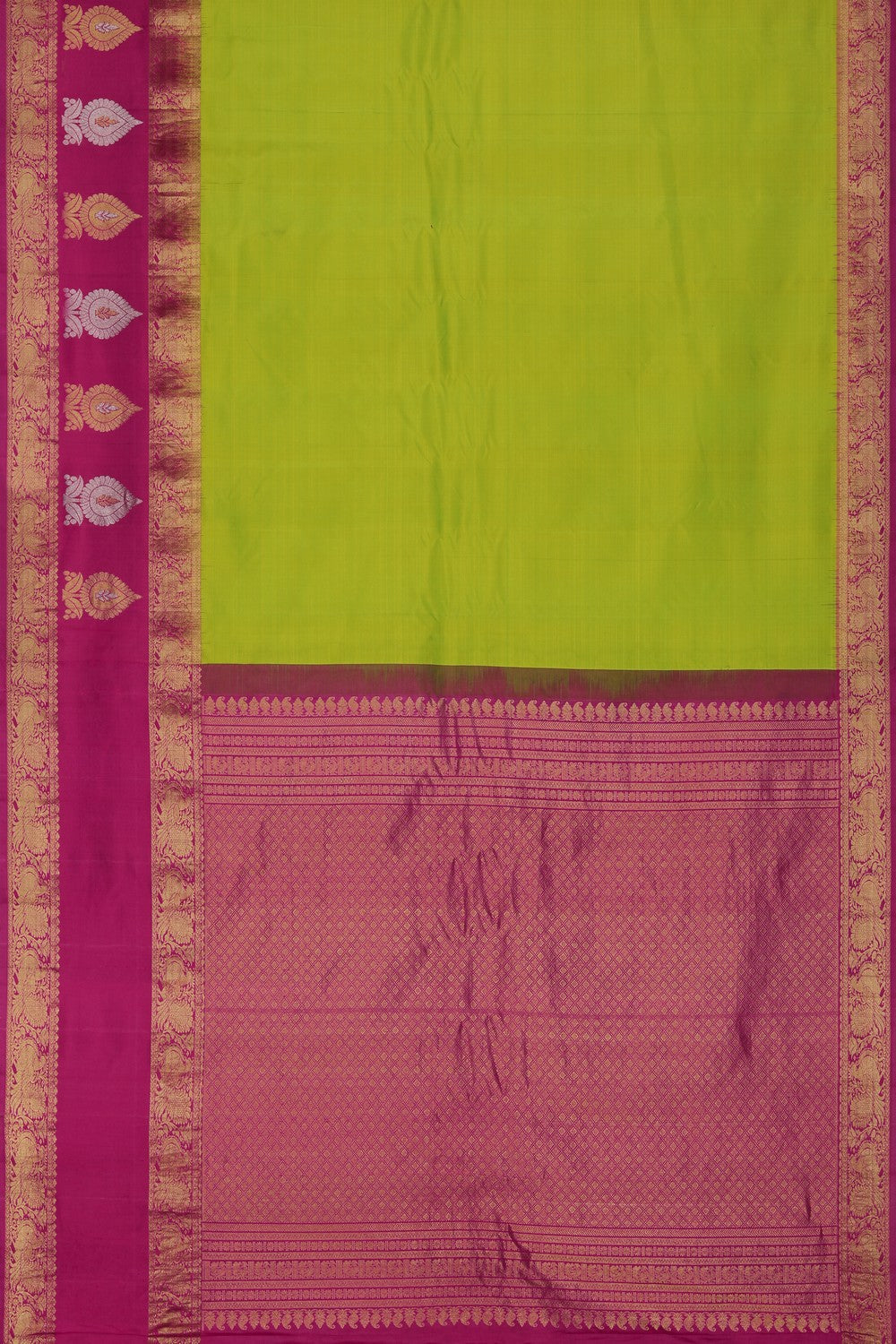 Image of Gadwal Silk Parrot Green Saree