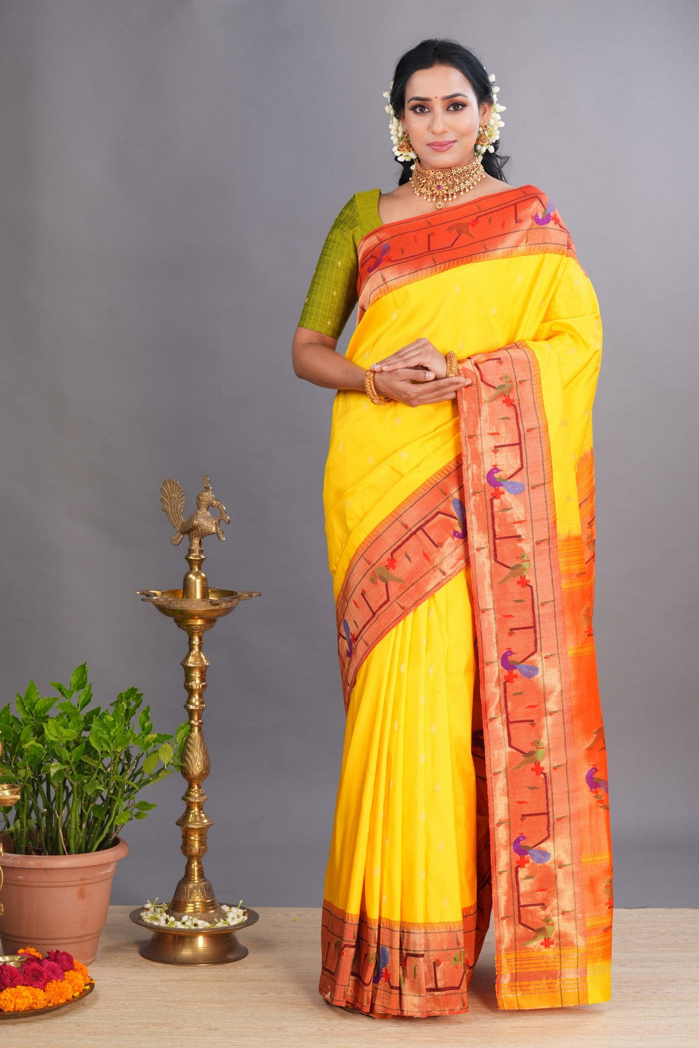 Paithani Yellow Saree