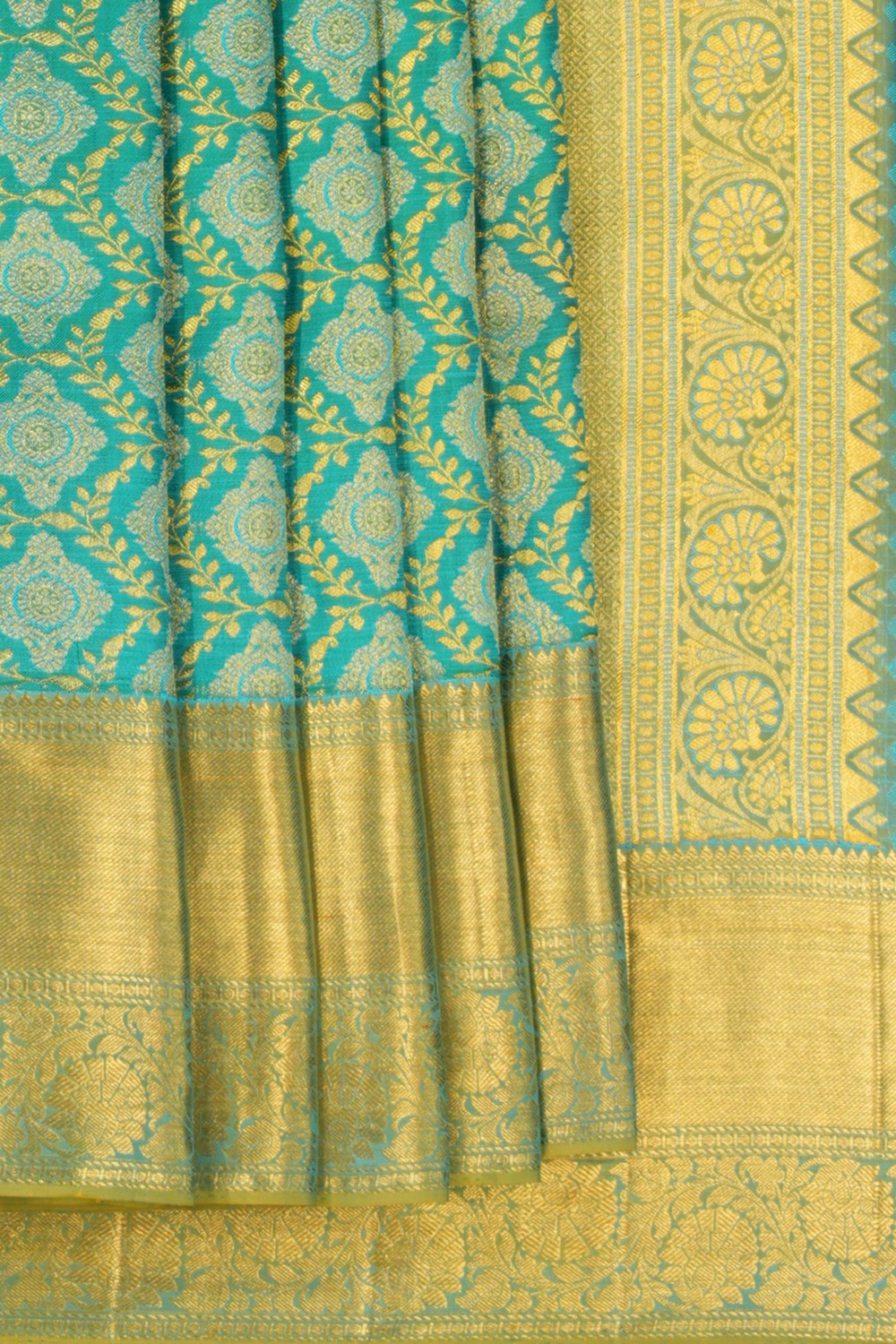 Kanchipattu Tissue Brocade Sea Blue Saree