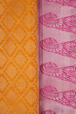 Image of Kanchipuram Silk Brocade Yellow Saree