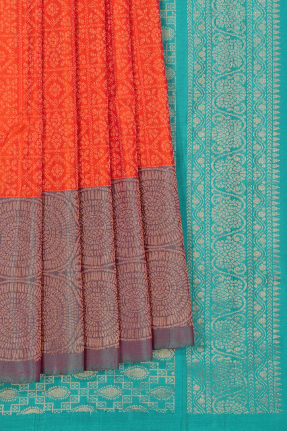 Kanchipattu Brocade Coral Orange Saree