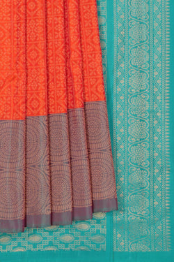 Image of Kanchipattu Brocade Coral Orange Saree