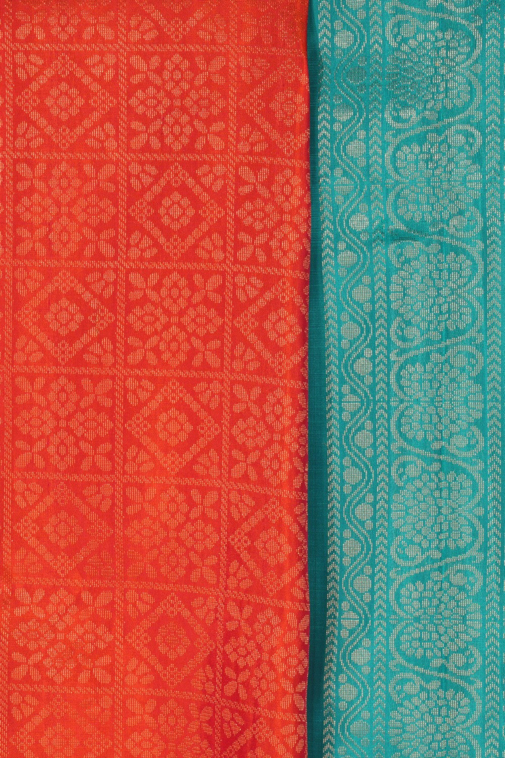 Kanchipattu Brocade Coral Orange Saree