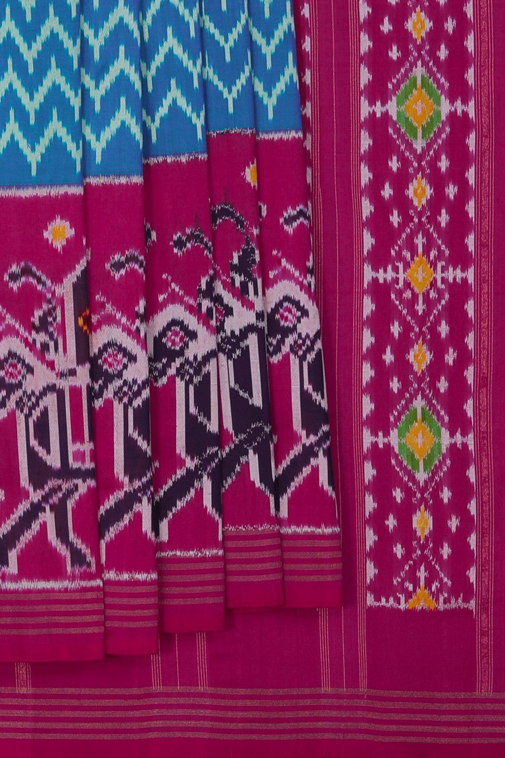 Image of Pochampally Ikat Silk Teal Blue Saree