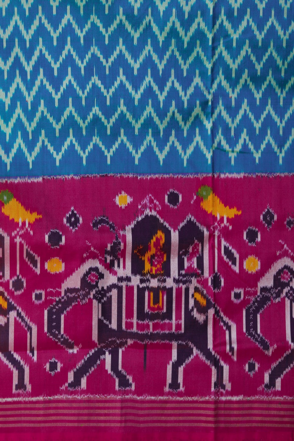 Image of Pochampally Ikat Silk Teal Blue Saree