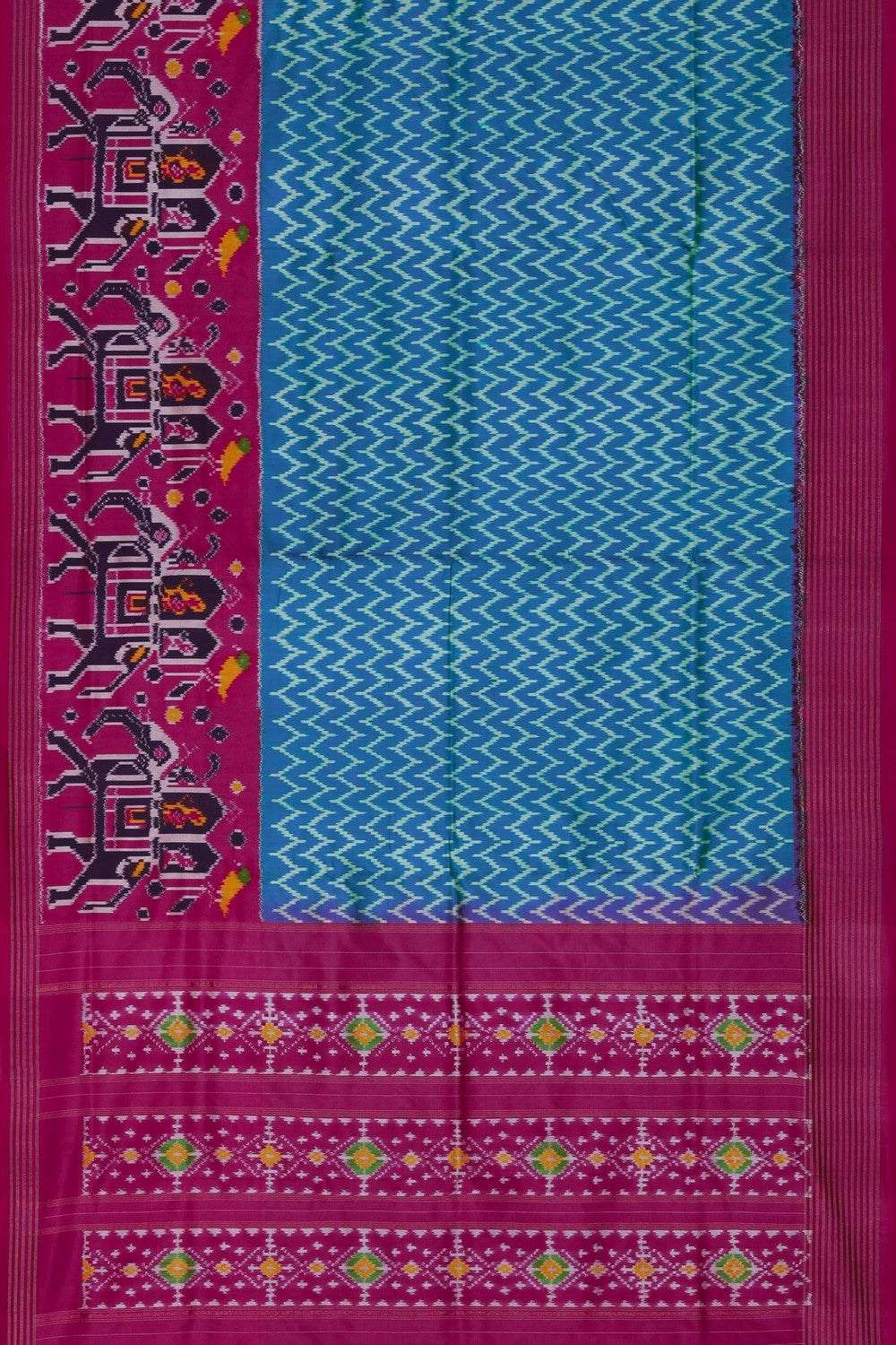 Image of Pochampally Ikat Silk Teal Blue Saree