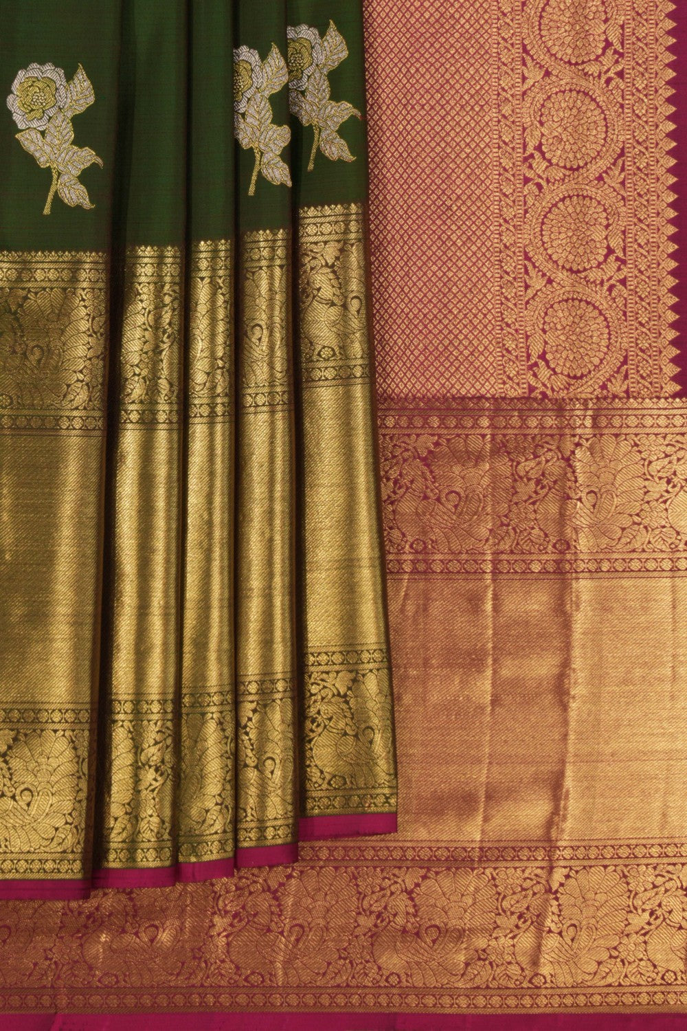 Kanchipattu Bottle Green Saree