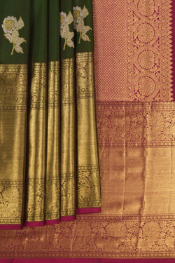 Image of Kanchipattu Bottle Green Saree