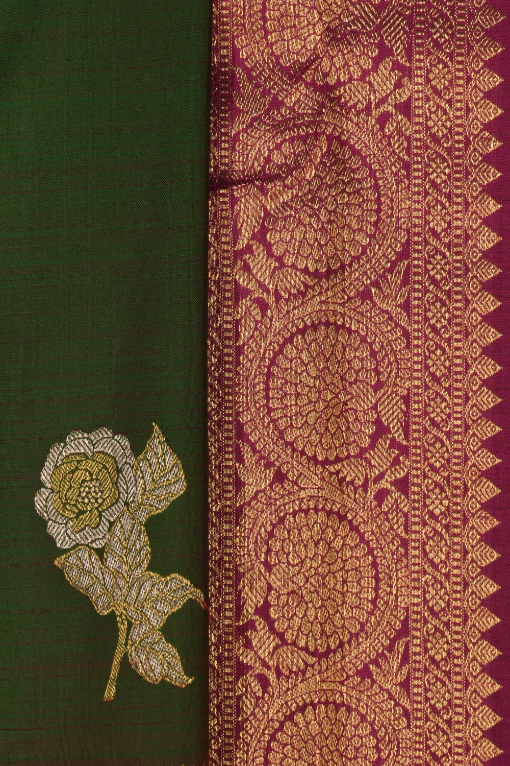 Kanchipattu Bottle Green Saree