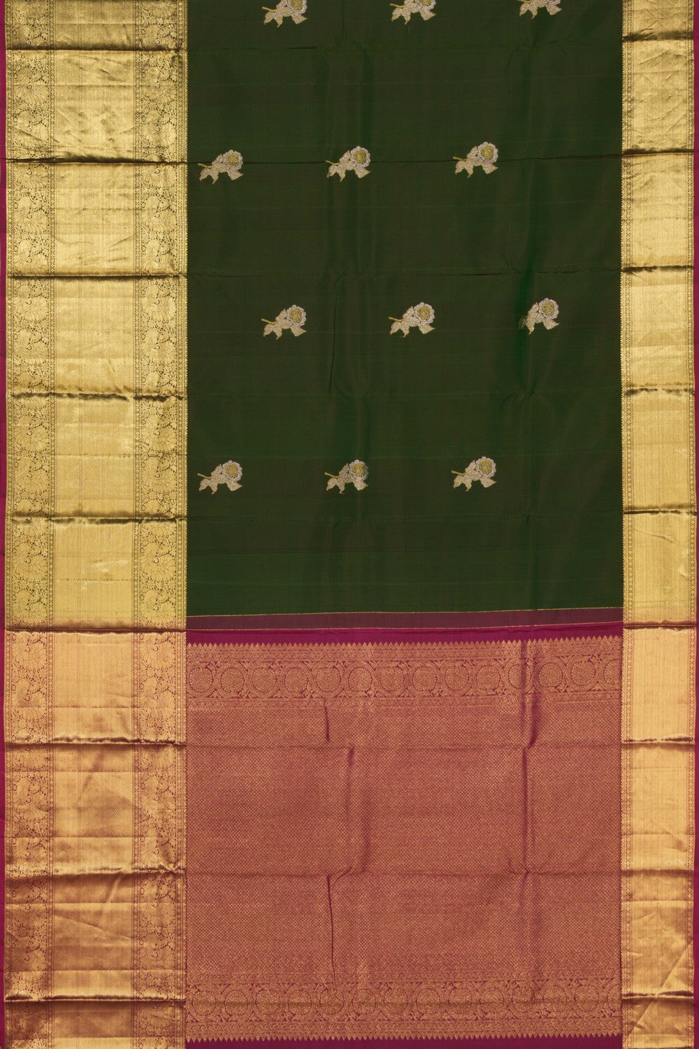 Kanchipattu Bottle Green Saree