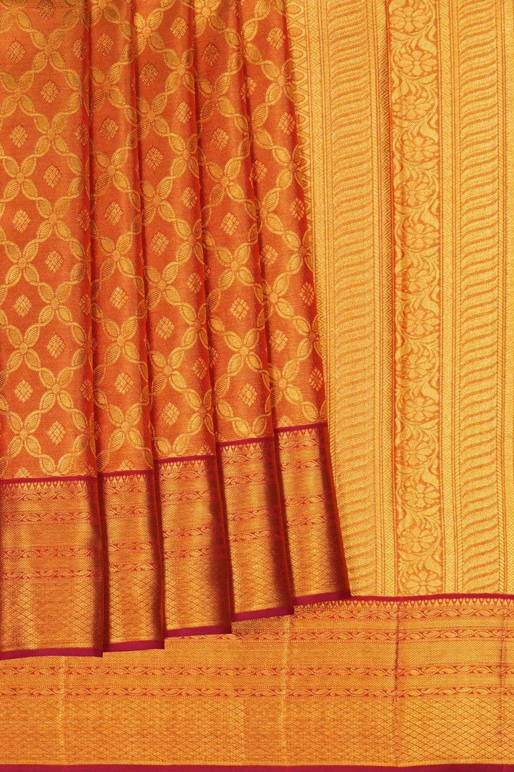 Image of Gold-Red Tissue Brocade Kanchipattu Saree