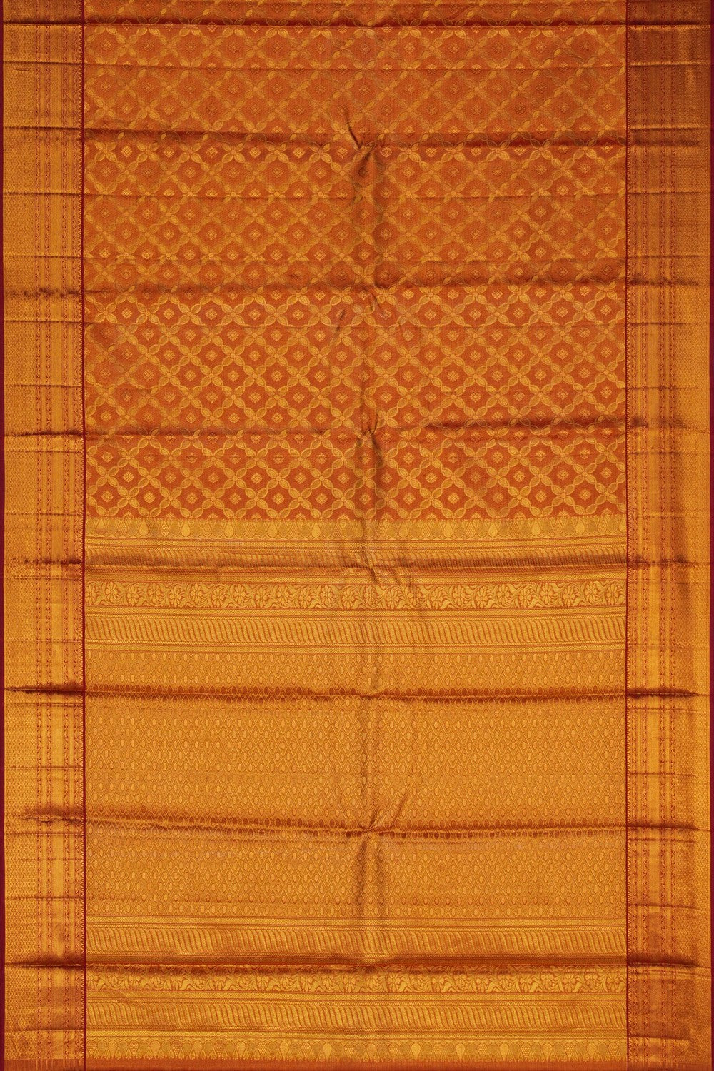 Image of Gold-Red Tissue Brocade Kanchipattu Saree