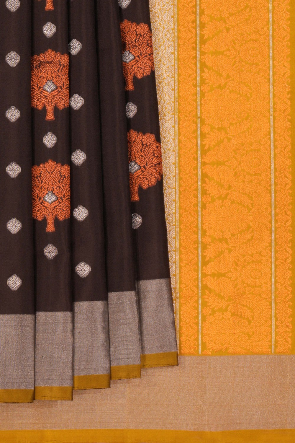 South Silk Brocade Brown Saree