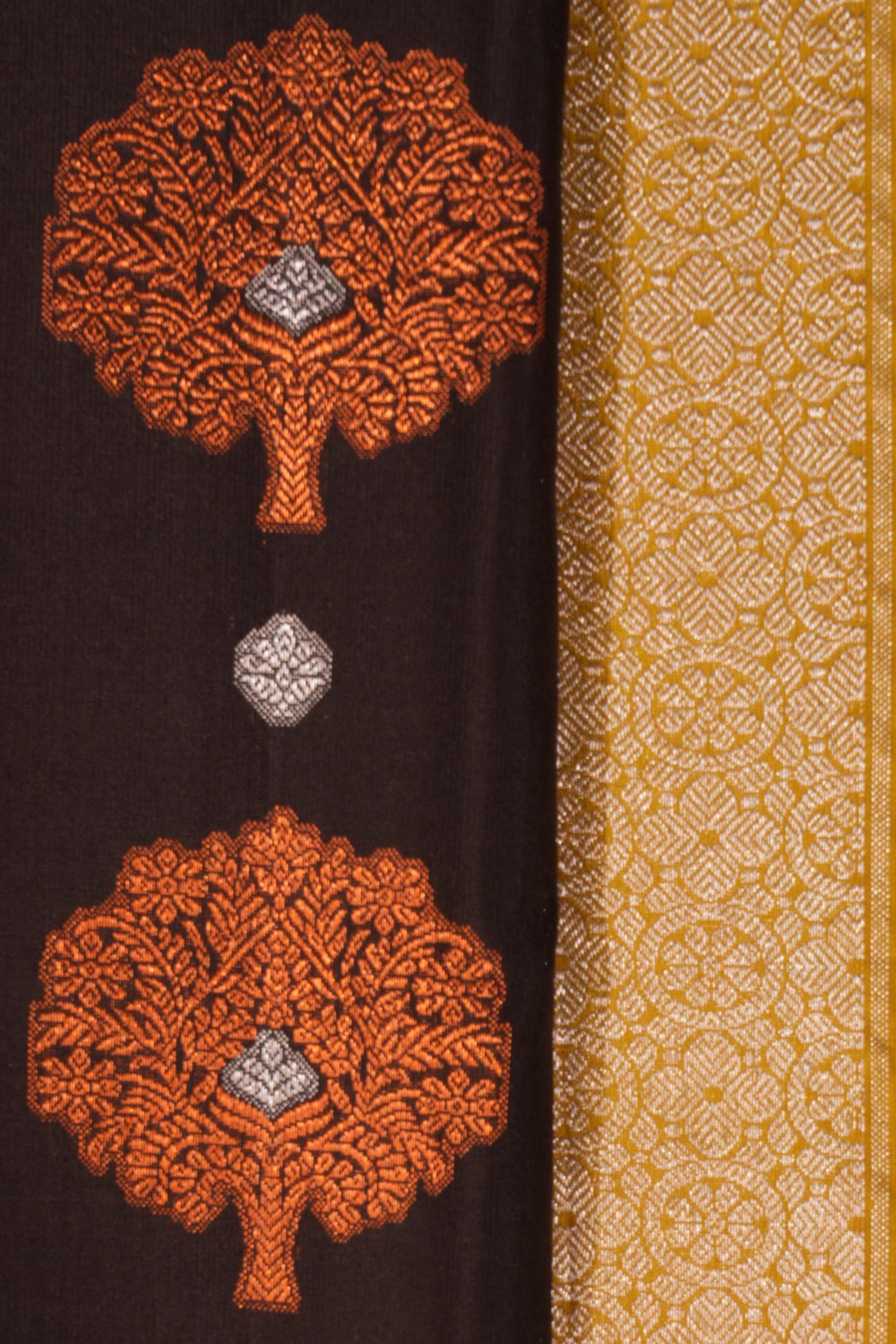 South Silk Brocade Brown Saree