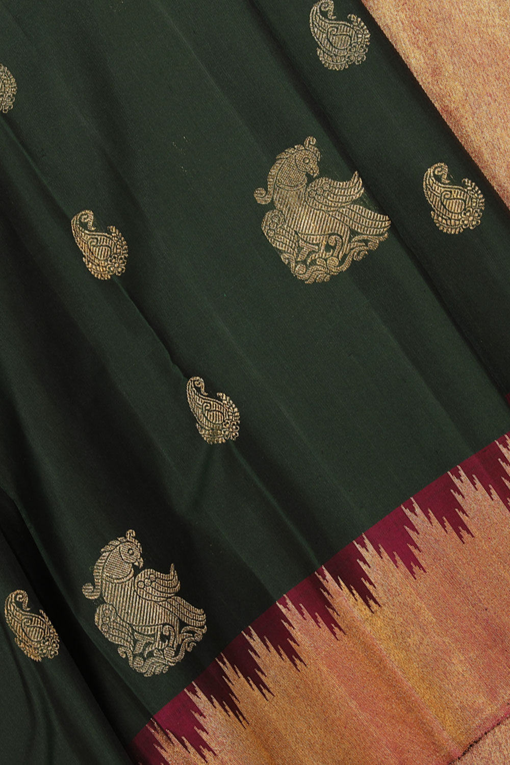 Collection of Arani-Silk, Bottle-Green Saree in a gallery layout