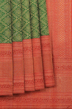 Collection of Kanchipuram Silk Brocade Green Saree in a gallery layout