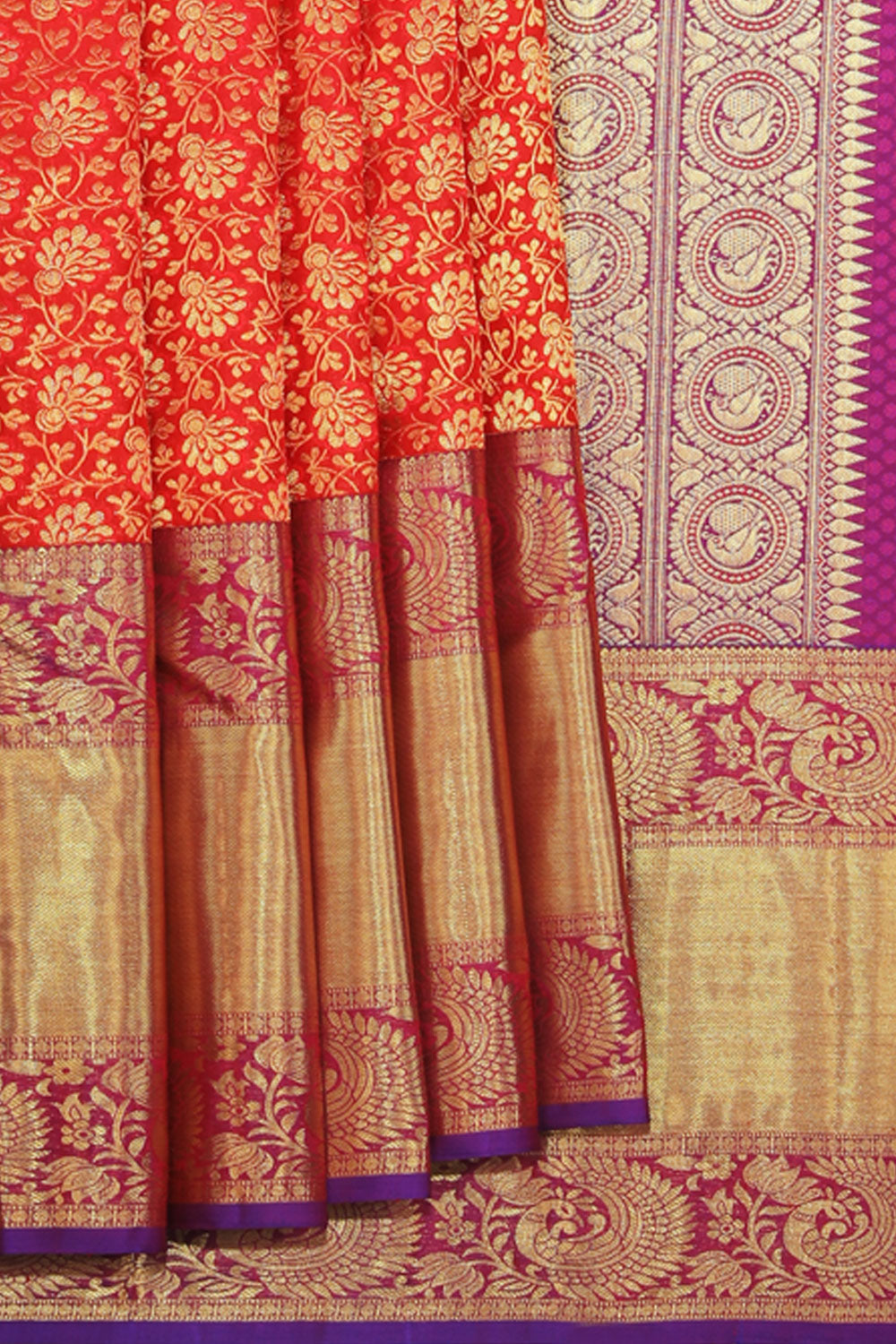 Collection of Kanchipattu Red Saree With Korvai Border in a gallery layout