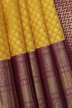 Image of Kanchipattu Yellow Saree With Korvai Border