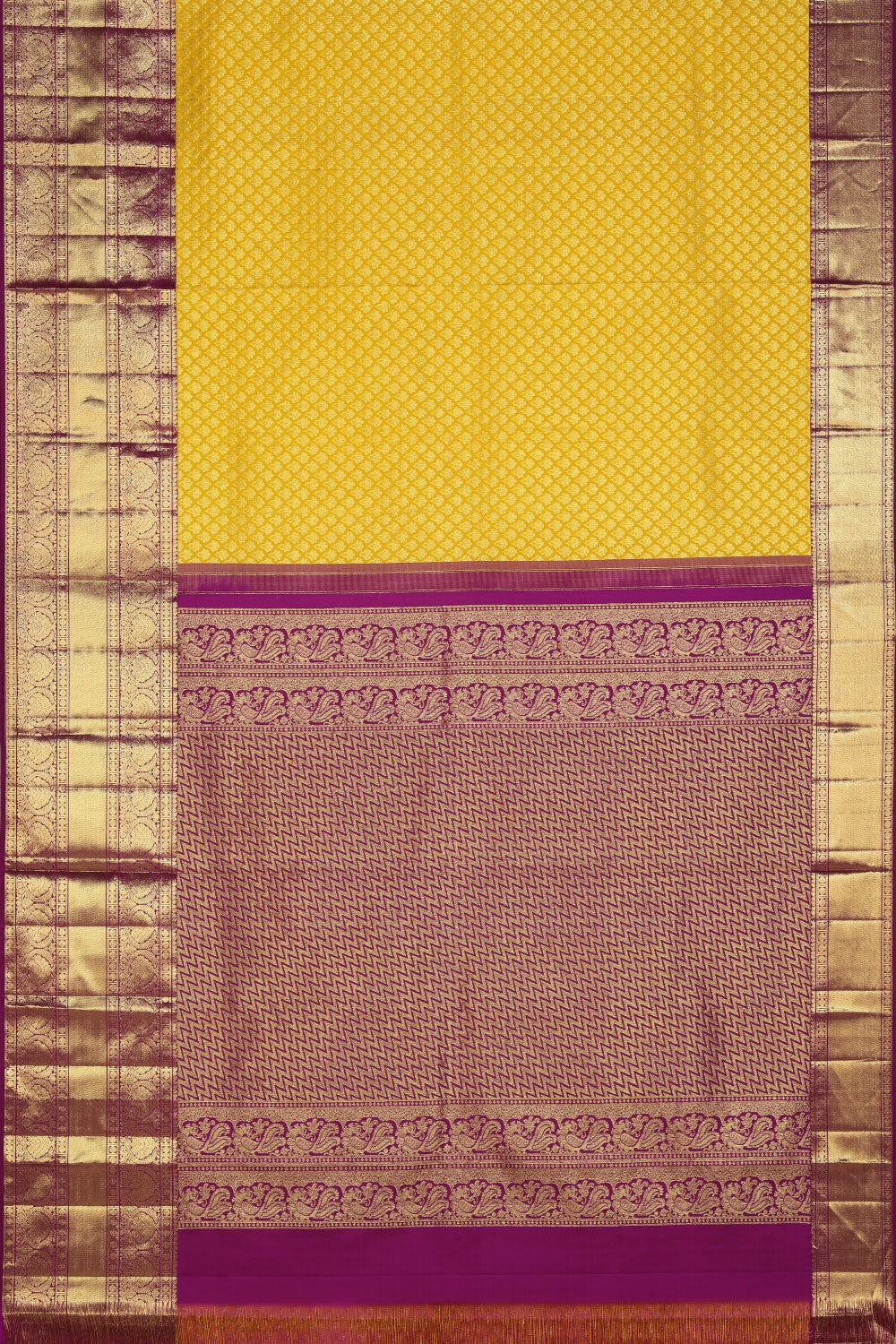 Kanchipattu Yellow Saree With Korvai Border