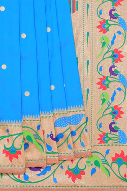 Collection of Paithani Silk Smoky Blue Saree in a gallery layout