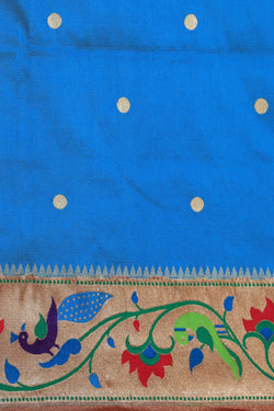 Collection of Paithani Silk Smoky Blue Saree in a gallery layout