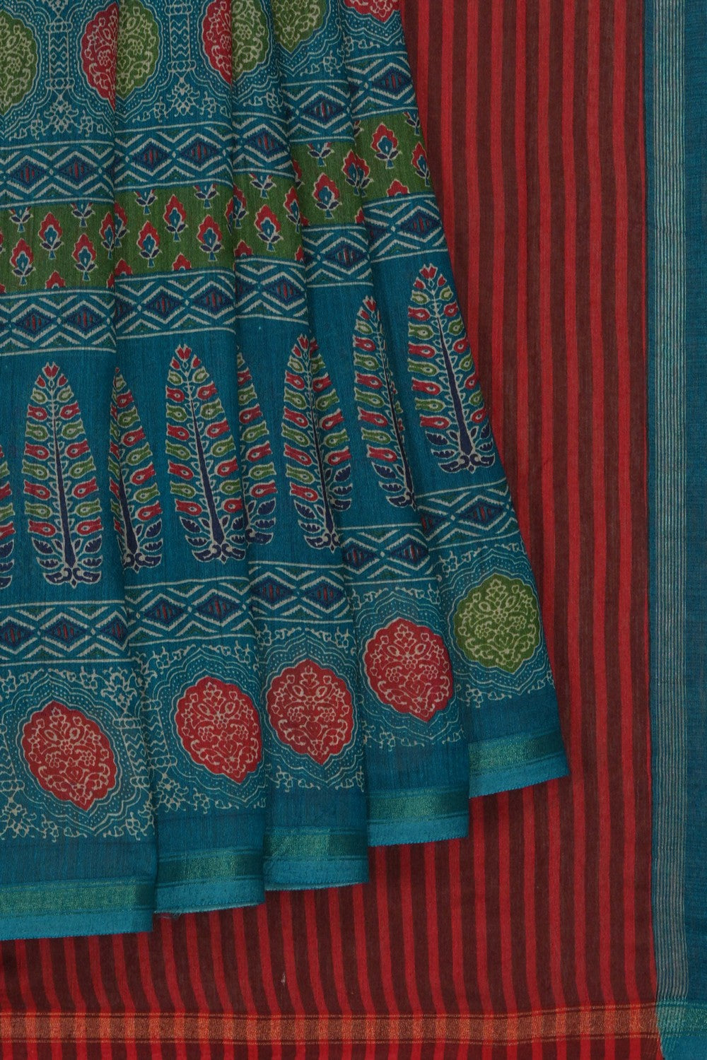 Image of Green Printed Silk Cotton Saree
