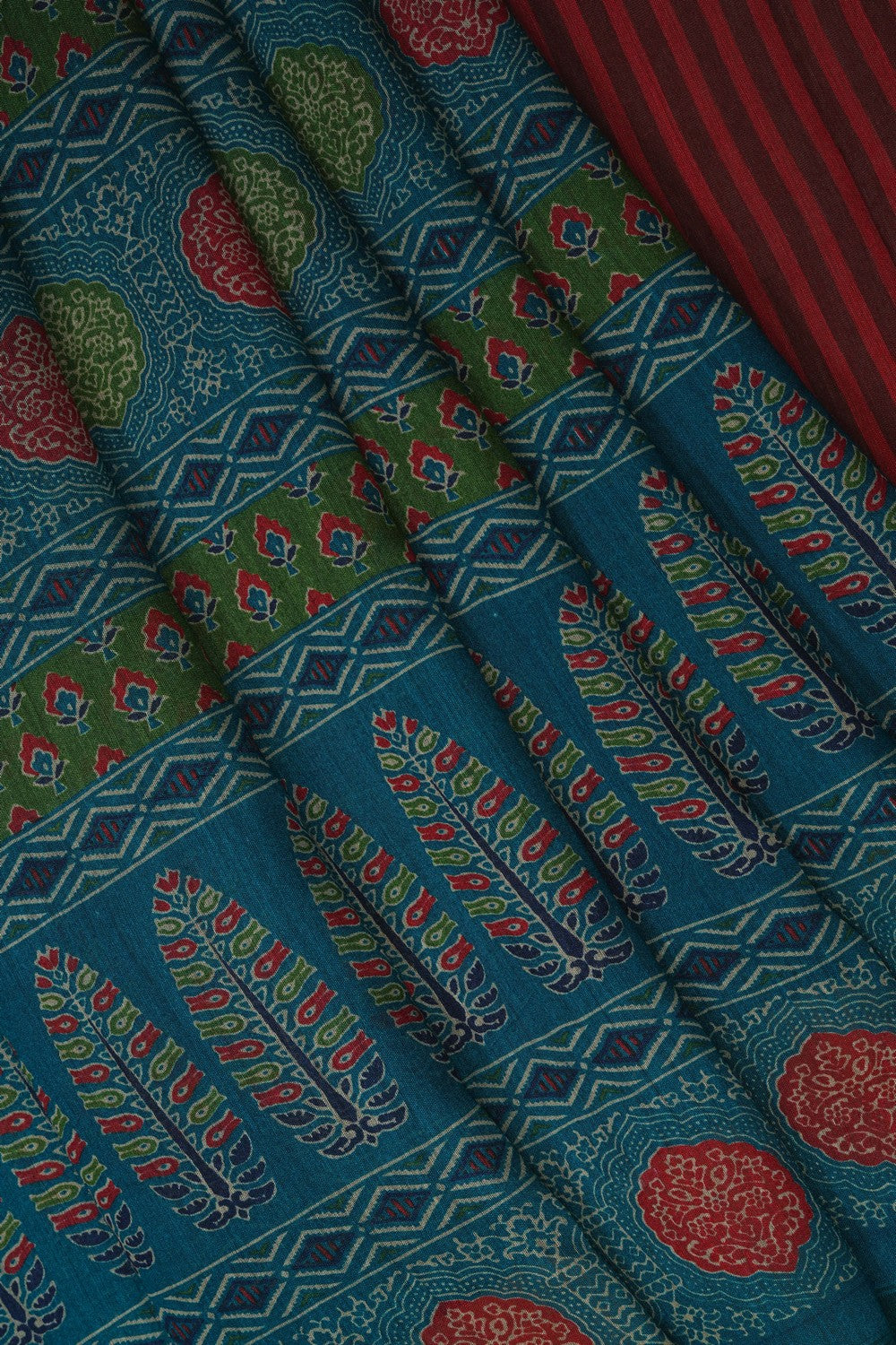 Image of Green Printed Silk Cotton Saree