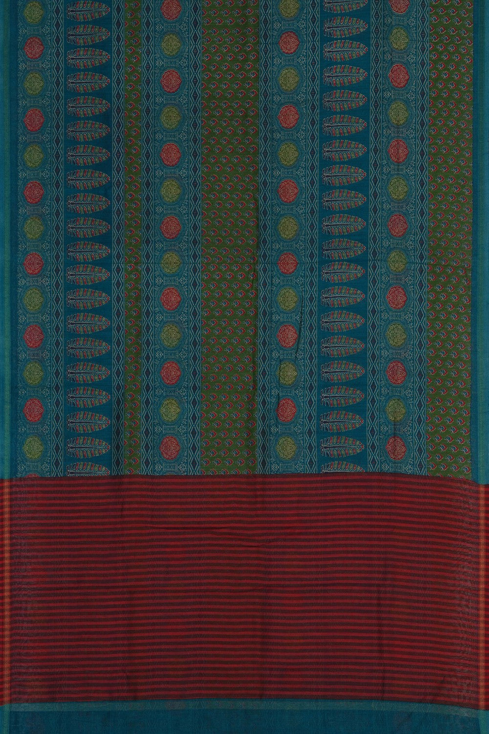 Image of Green Printed Silk Cotton Saree