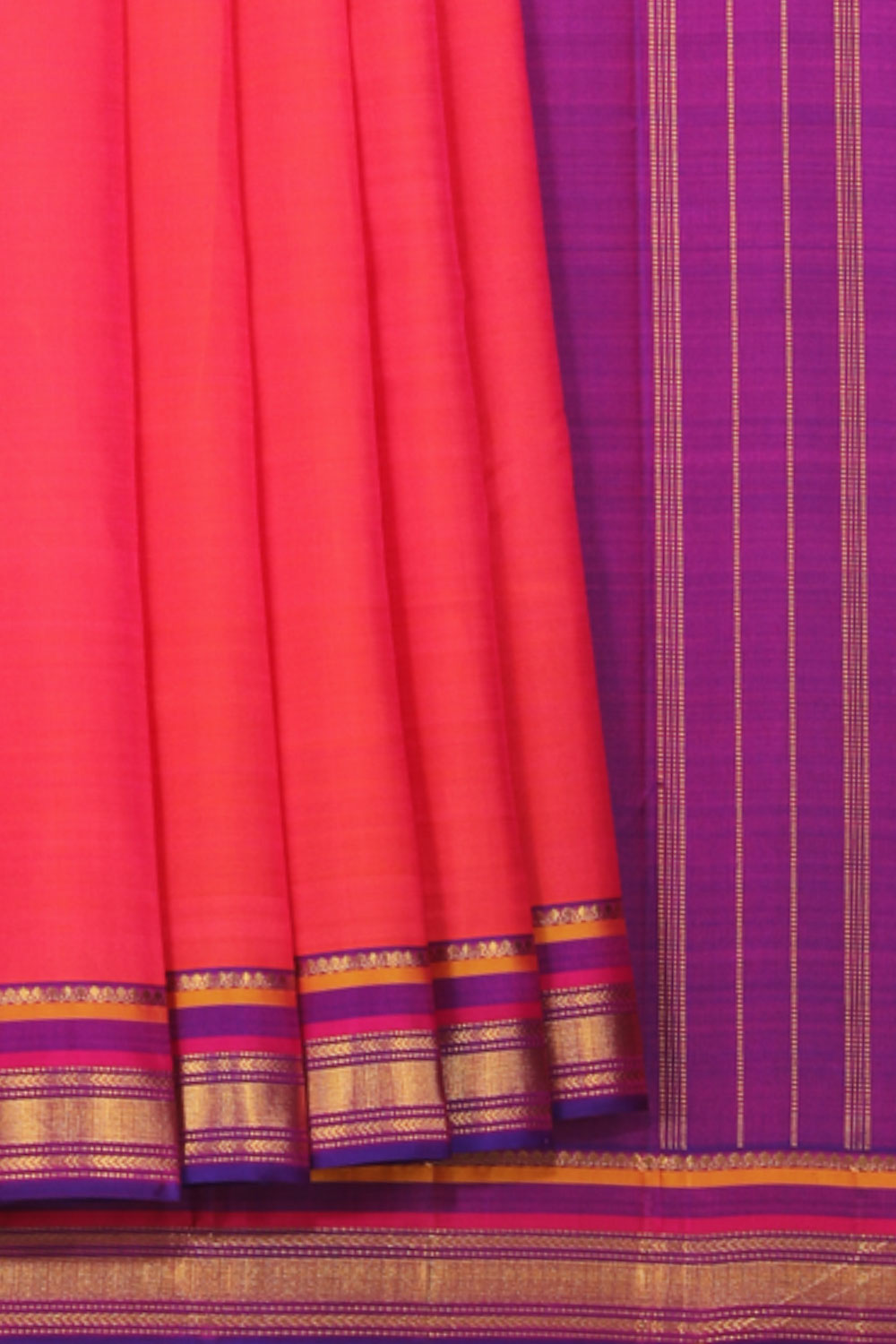 Collection of Arani-Silk Coral-Pink Saree in a gallery layout