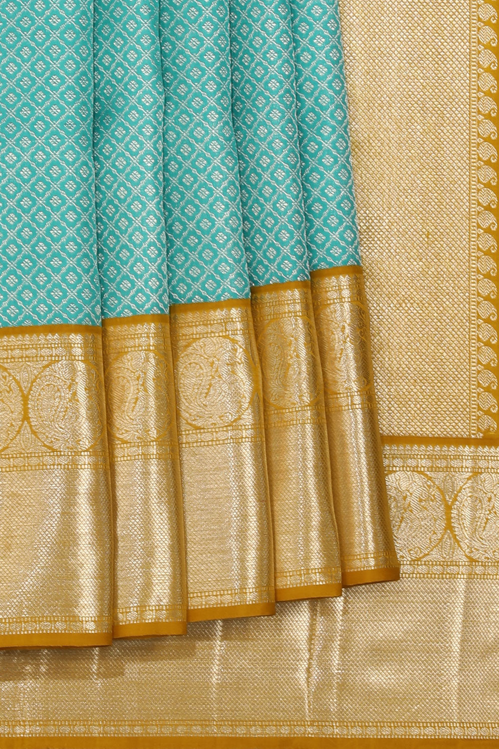 Collection of Arani Silk Brocade Turquoise Green Saree in a gallery layout