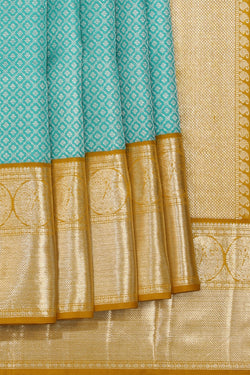 Collection of Arani Silk Brocade Turquoise Green Saree in a gallery layout