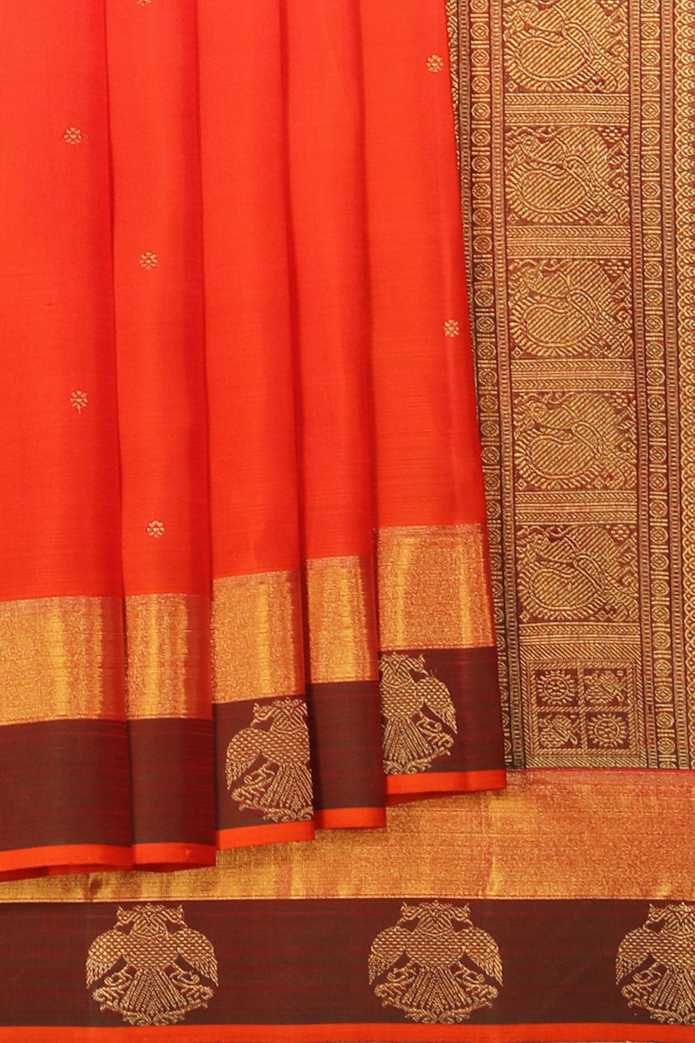 Collection of Kanjivaram-Silk Orange Saree in a gallery layout