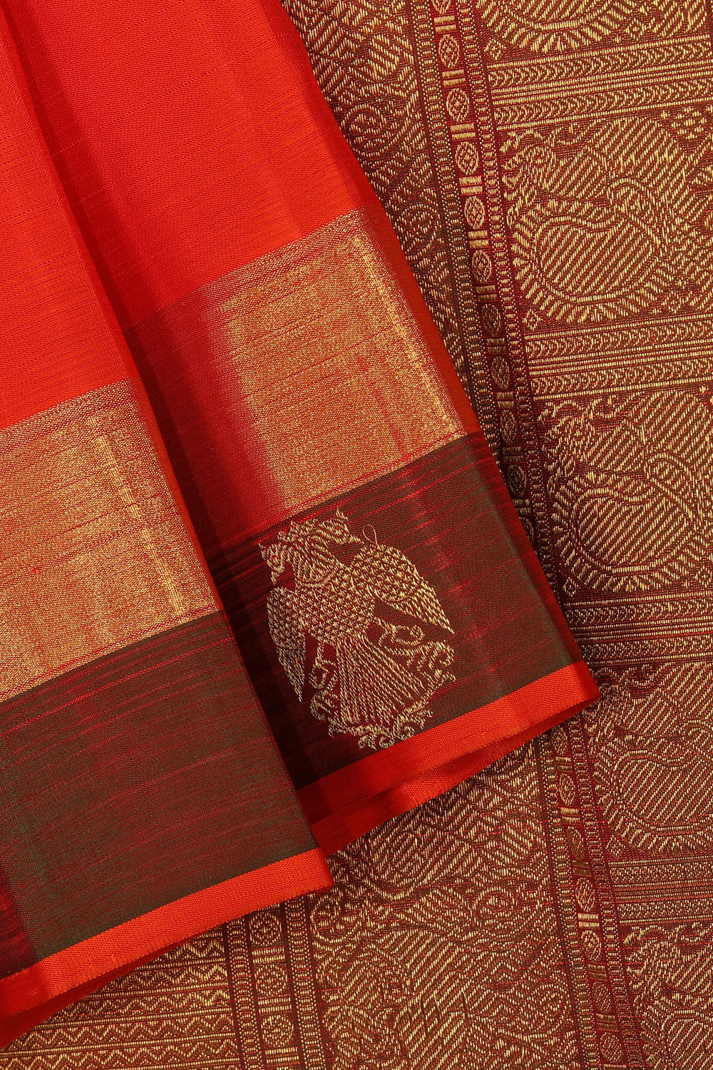 Image of Kanjivaram-Silk Orange Saree