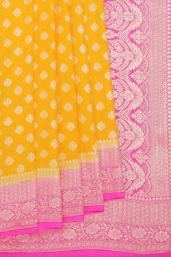 Collection of Banarasi Chiniya-Silk Yellow Saree in a gallery layout