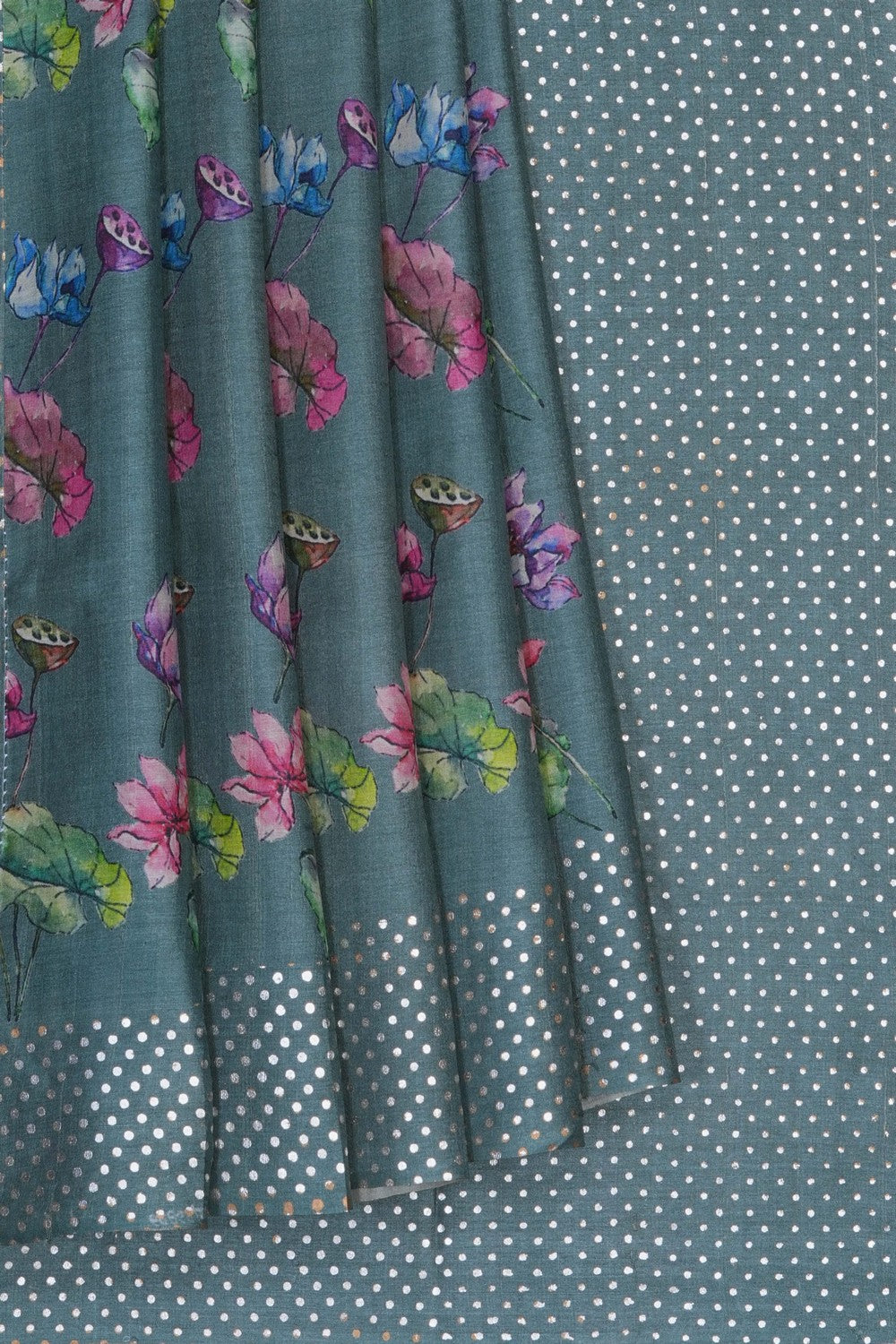 Image of Floral Printed Desi Tussar Silk Saree