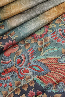 Collection of Tussar Silk Kalamkari Print Saree in a gallery layout