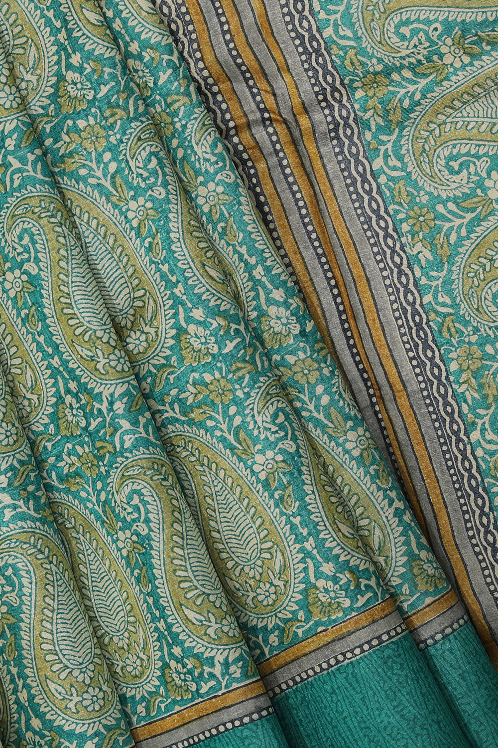 Image of Tussar Silk Paisley/Floral Print Saree