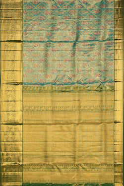 Collection of Kanchipattu Teal-Green Saree in a gallery layout